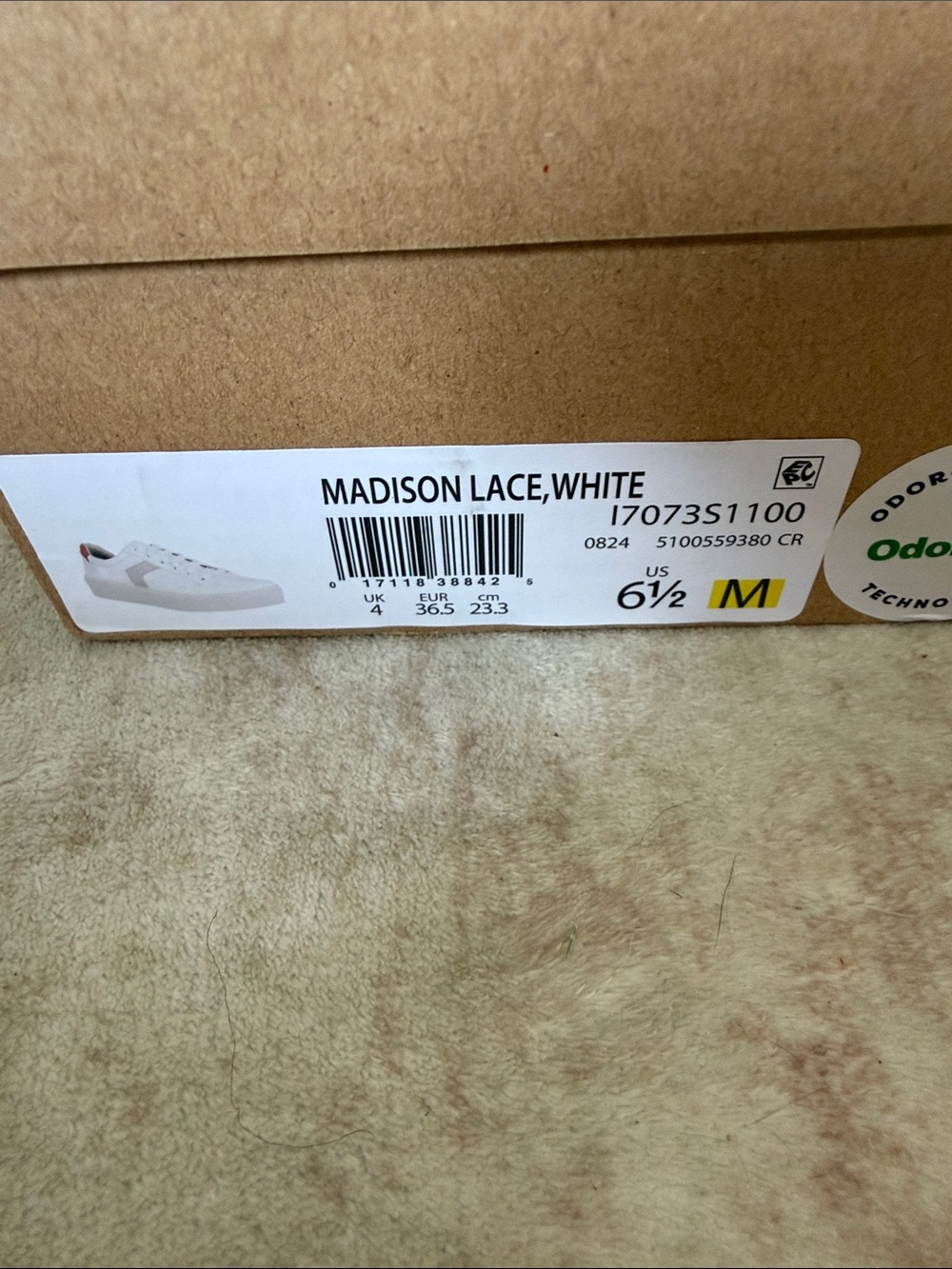 Dr. Scholl's Madison White Sneakers with Beige Chevron and Red Heel Tab - Picture 7 of 7
